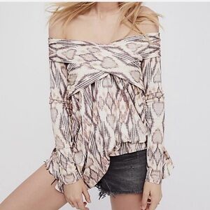 Free People Aztec Tribal Printed Wrap Tunic Long Sleeve Top Size XS-oversized